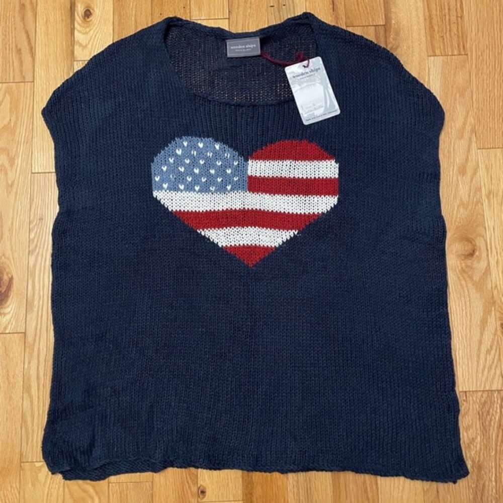 Wooden Ships USA Flag Knit Vest Sweater M/L